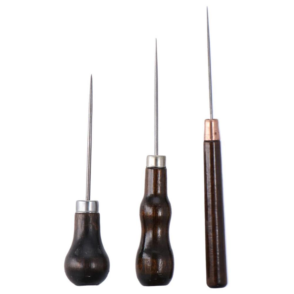Leatherwork Punching Tool - 木製ハンドルスクラッチワイルツール、革パンチ穴工芸品、縫製、修理ツール、3個