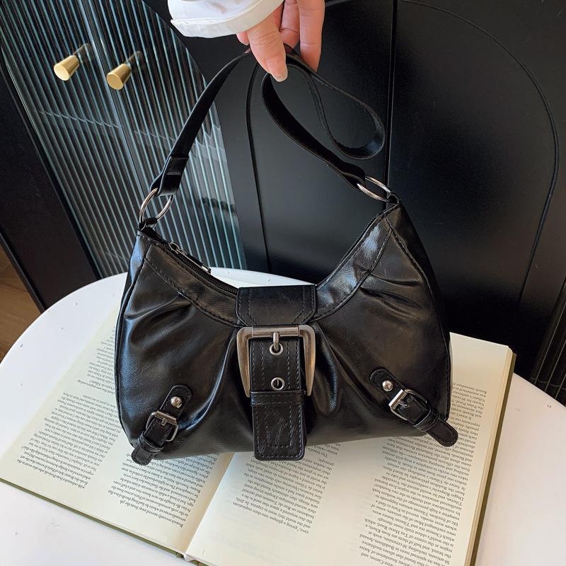 Leatherwork Workshop - Y2K レトロプリーツレザーショルダーバッグハンドバッグ女性のための脇の下バッグクラッチハンドバッグ旅行仕事ショッピングチェーントート財布