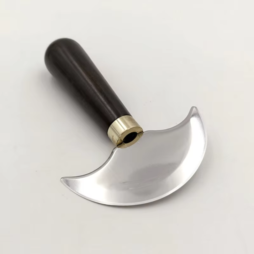 Round Knife Leatherwork - 1個入りプロフェッショナルレザーカッティングナイフ ハーフラウンドブレード クラフトナイフ DIY手芸用木製ハンドル カッティングスカイビングカッターツール