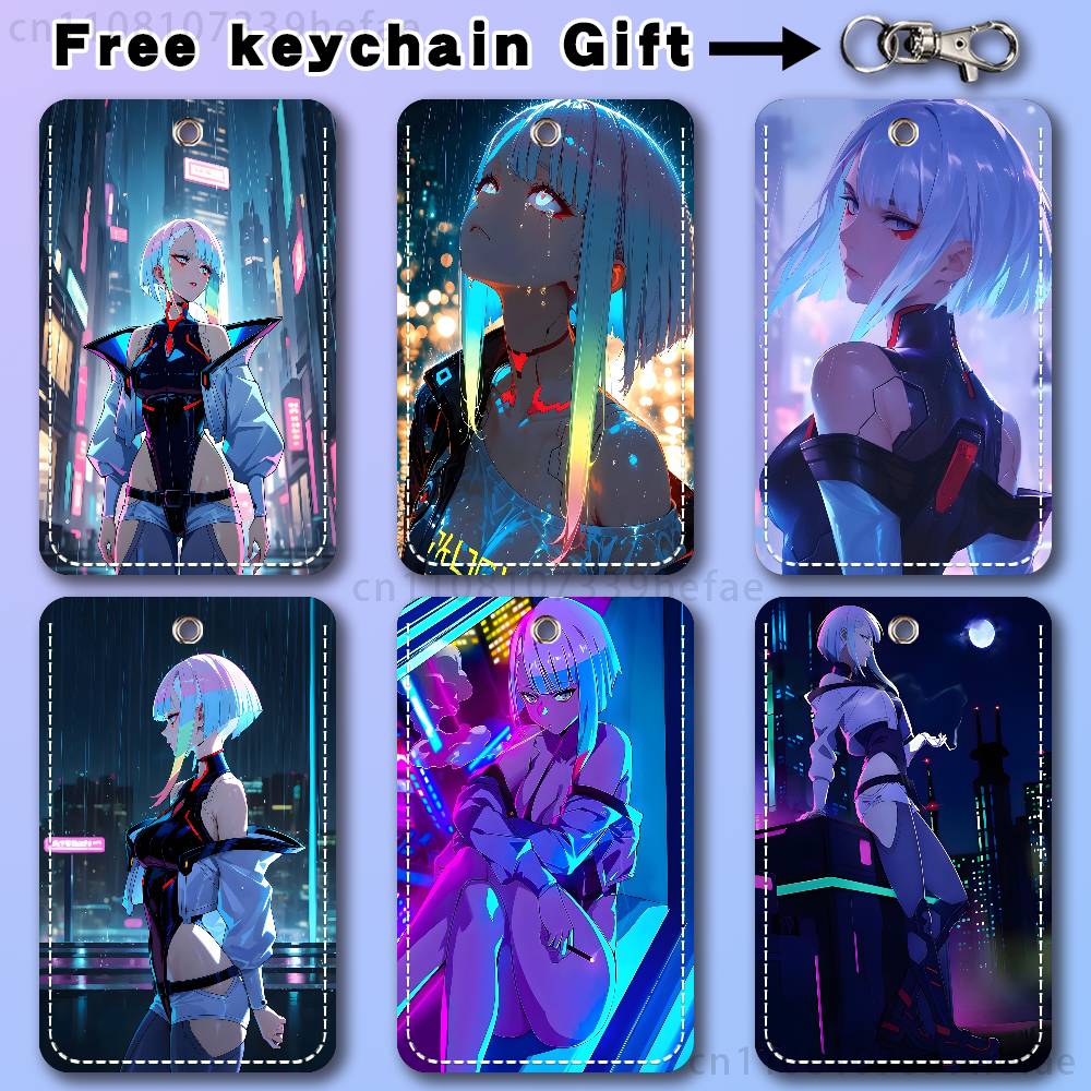Leather Work Leather - ルーシー C-サイバーパンク E-エッジランナーズ ホルダーキーホルダー 銀行ビジネスワークカードホルダー 学生カード保護ケース