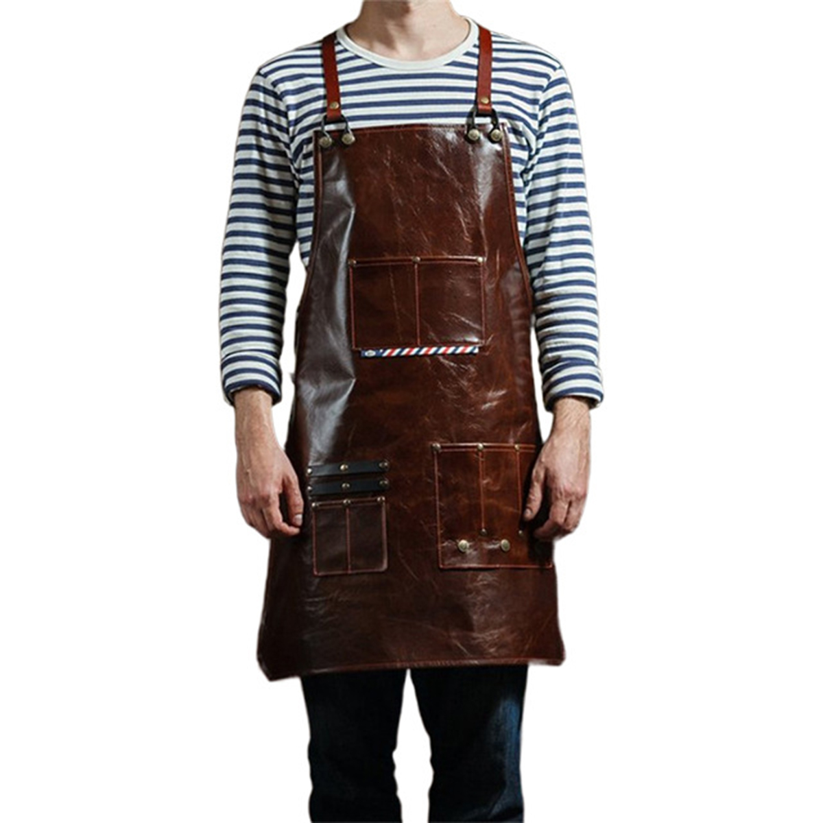 メンズレザーワークエプロン、マルチポケット付き、理髪店、コー - Leatherwork Apron のレビューと価格