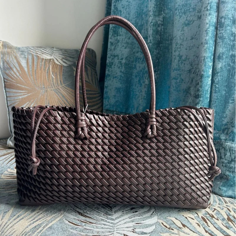 デザイナー高級PU織りトートバッグ、トップハンドル付き細長い - Leatherwork Workshop のレビューと価格