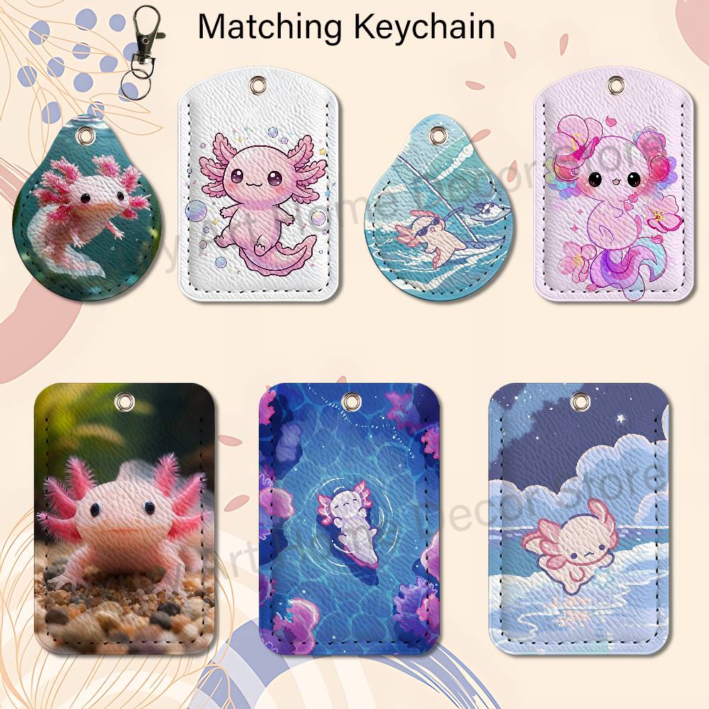 かわいいピンクの A-Axolotl 漫画ホルダーキーホルダ - Leather Work Leather のレビューと価格
