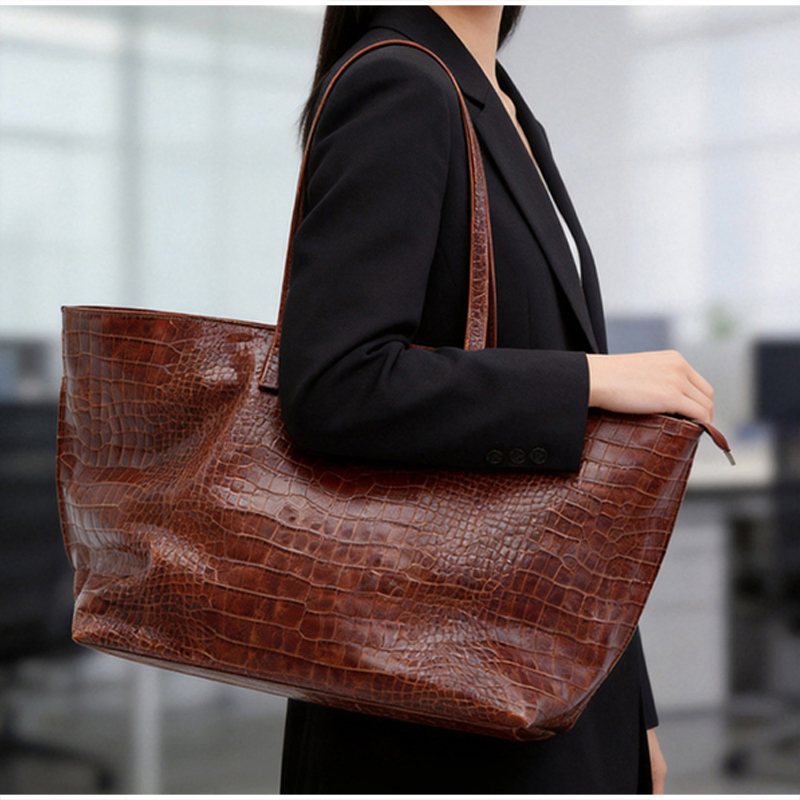 ヴィンテージ風クロコダイル柄ハンドバッグ。大容量で、フェイク - Leatherwork Workshop のレビューと価格